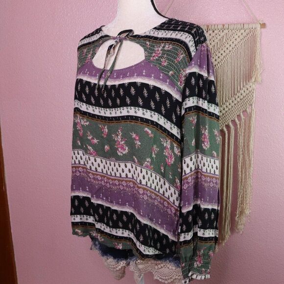 Maurices | Printed Keyhole Long Sleeve Top XL - Picture 1 of 8